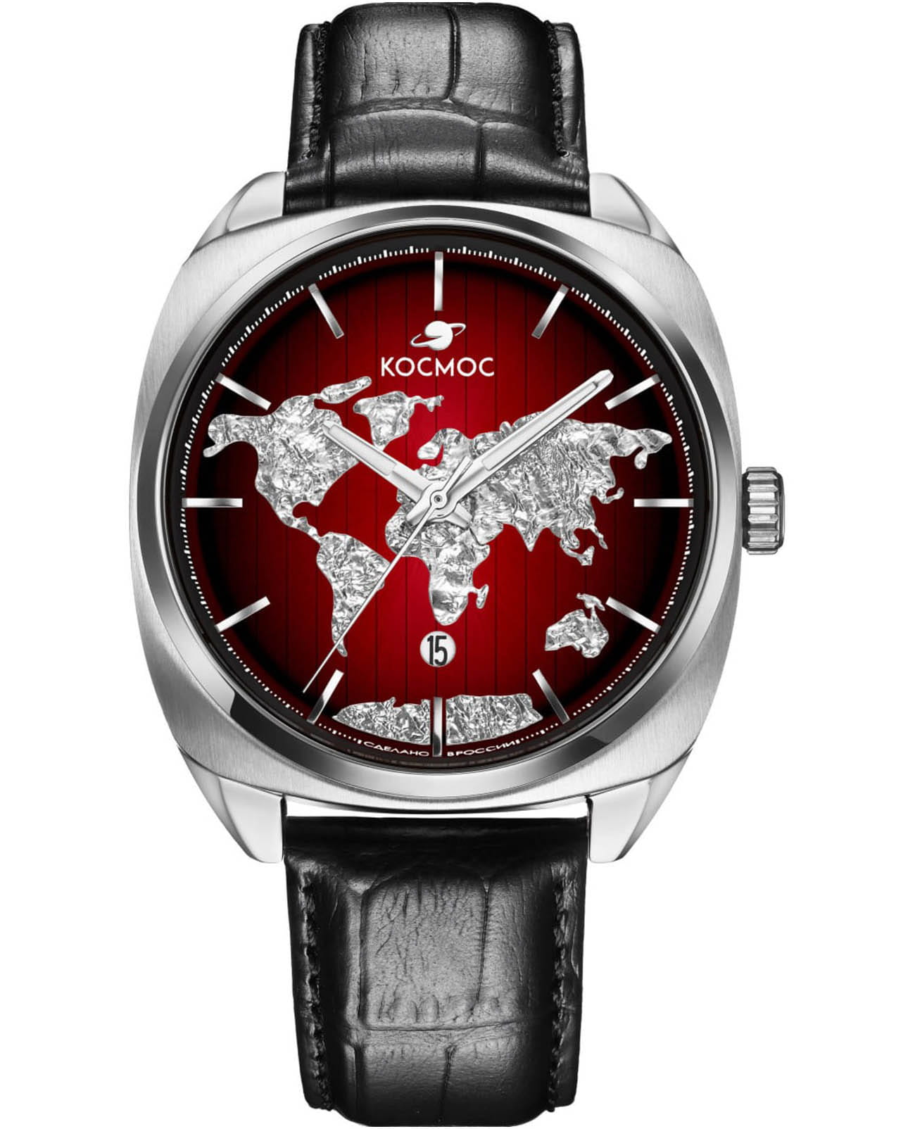 Космос Космос ЦУП D 113.11.35  D 113.11.35 механические мужские часы  циферблат, браслет кожаный — вид спереди